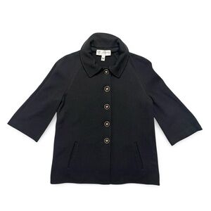 Vintage St John Collection Black Wool 3/4 Sleeve Knit Blazer Cardigan Gold 2